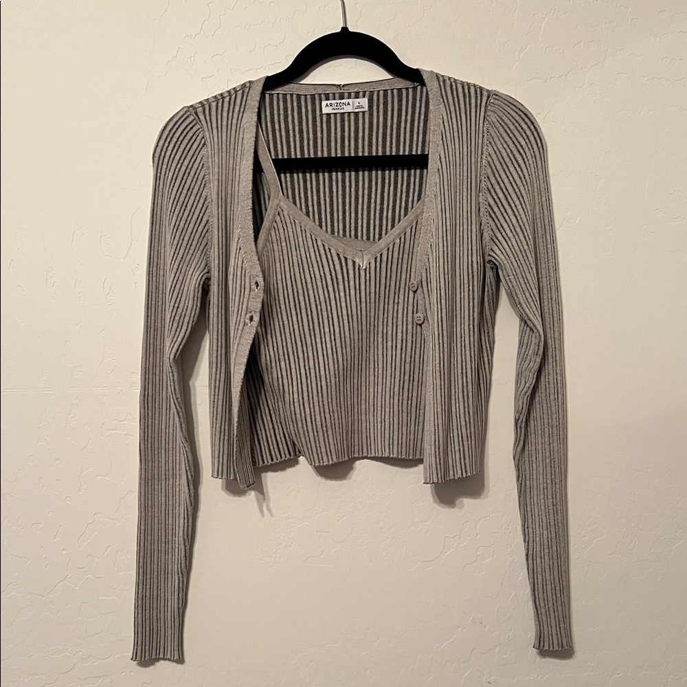 Arizona Jean Company Gray Ribbed Knit Sweater Set